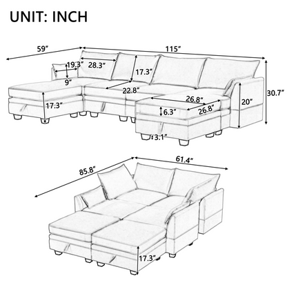 Modern U-Shape Modular Sectional Sofa