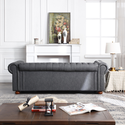 Grey Faux Leather Chesterfield Sofa