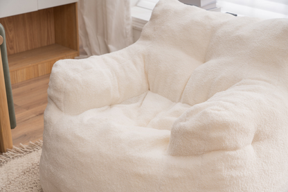 Soft Tufted Foam Bean Bag Chair With Teddy Fabric Ivory White Môdern Space Gallery