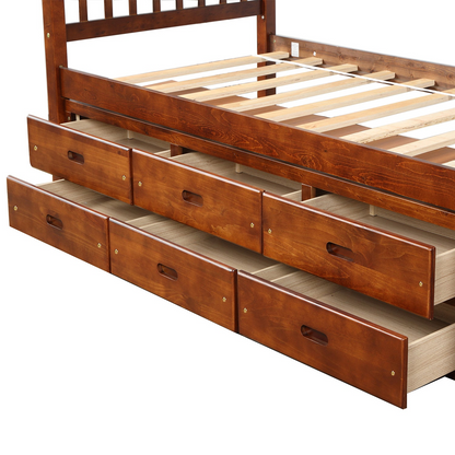 Twin Size Platform Storage Bed Solid Wood Bed with 6 Drawers Môdern Space Gallery
