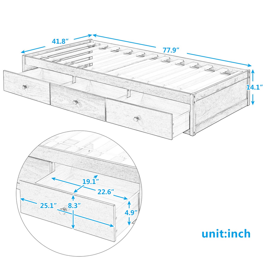 Twin Size Platform Storage Bed with 3 Drawers Môdern Space Gallery