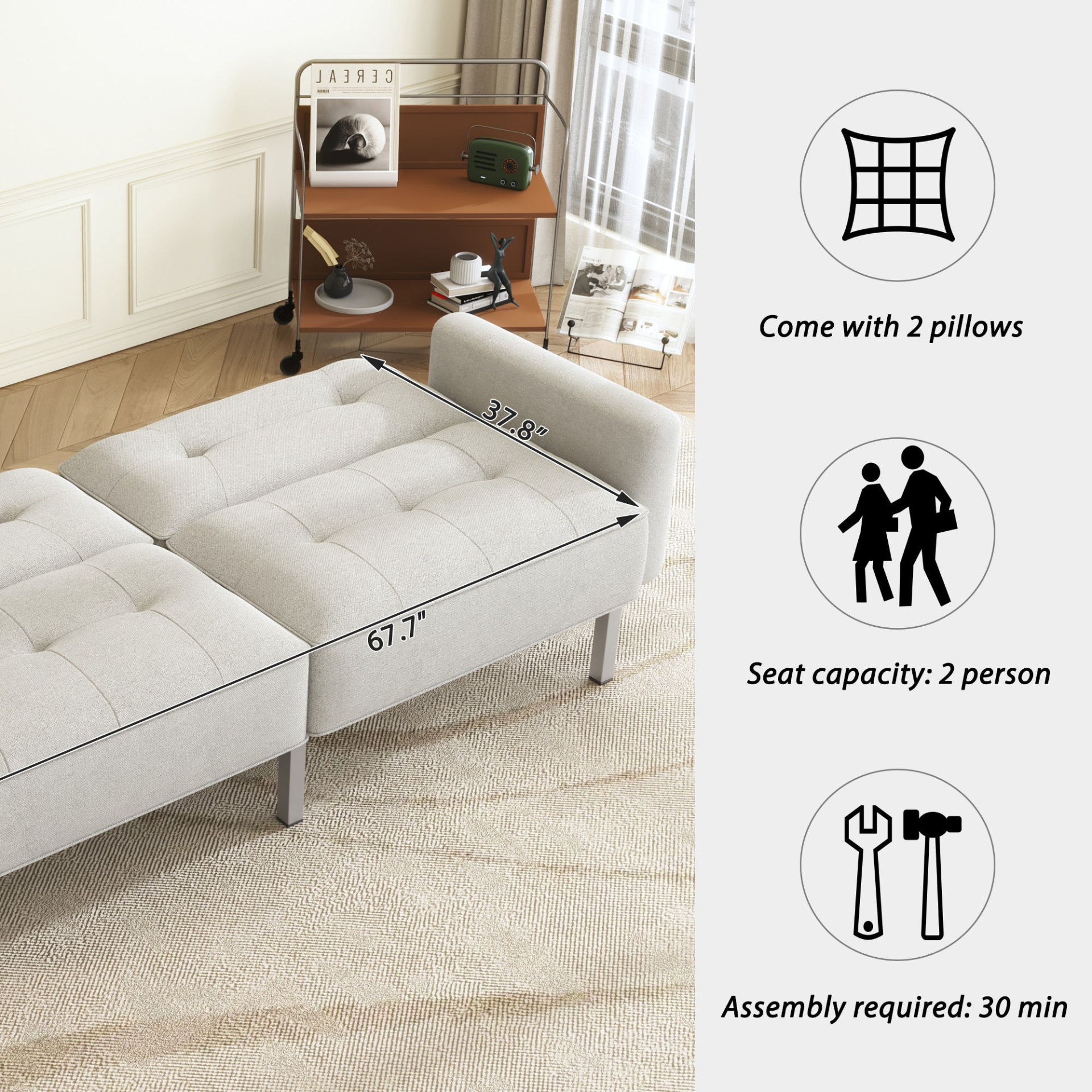 75.6"  Linen Upholstered Modern Convertible Folding Futon Sofa Bed for Compact Living Space, Apartment, Dorm Môdern Space Gallery