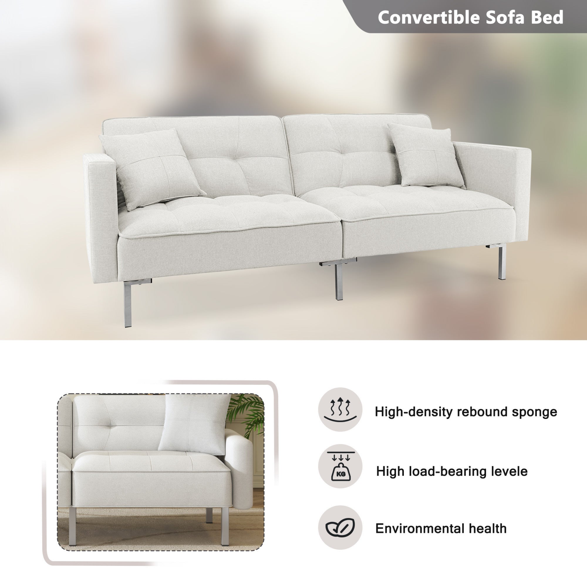 75.6"  Linen Upholstered Modern Convertible Folding Futon Sofa Bed for Compact Living Space, Apartment, Dorm Môdern Space Gallery