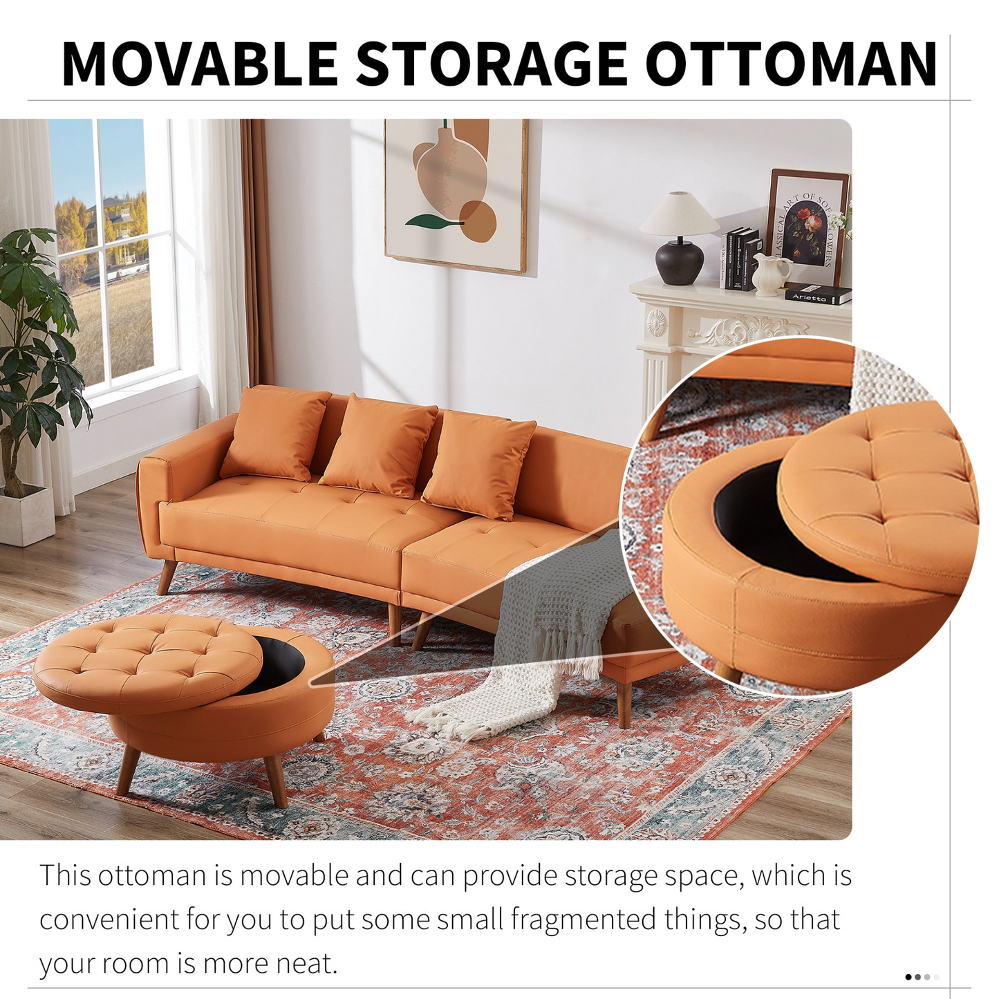 VTNG Furniture Modern Faux Leather Sofa - Orange