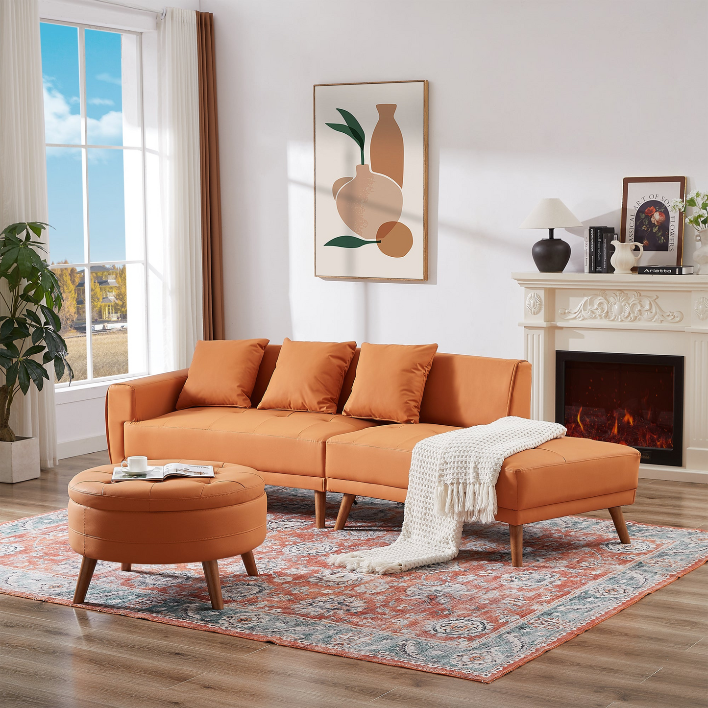 VTNG Furniture Modern Faux Leather Sofa - Orange
