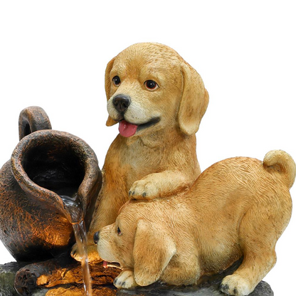 Puppy Friends Farmhouse Resin Outdoor Fountain with Lights Môdern Space Gallery