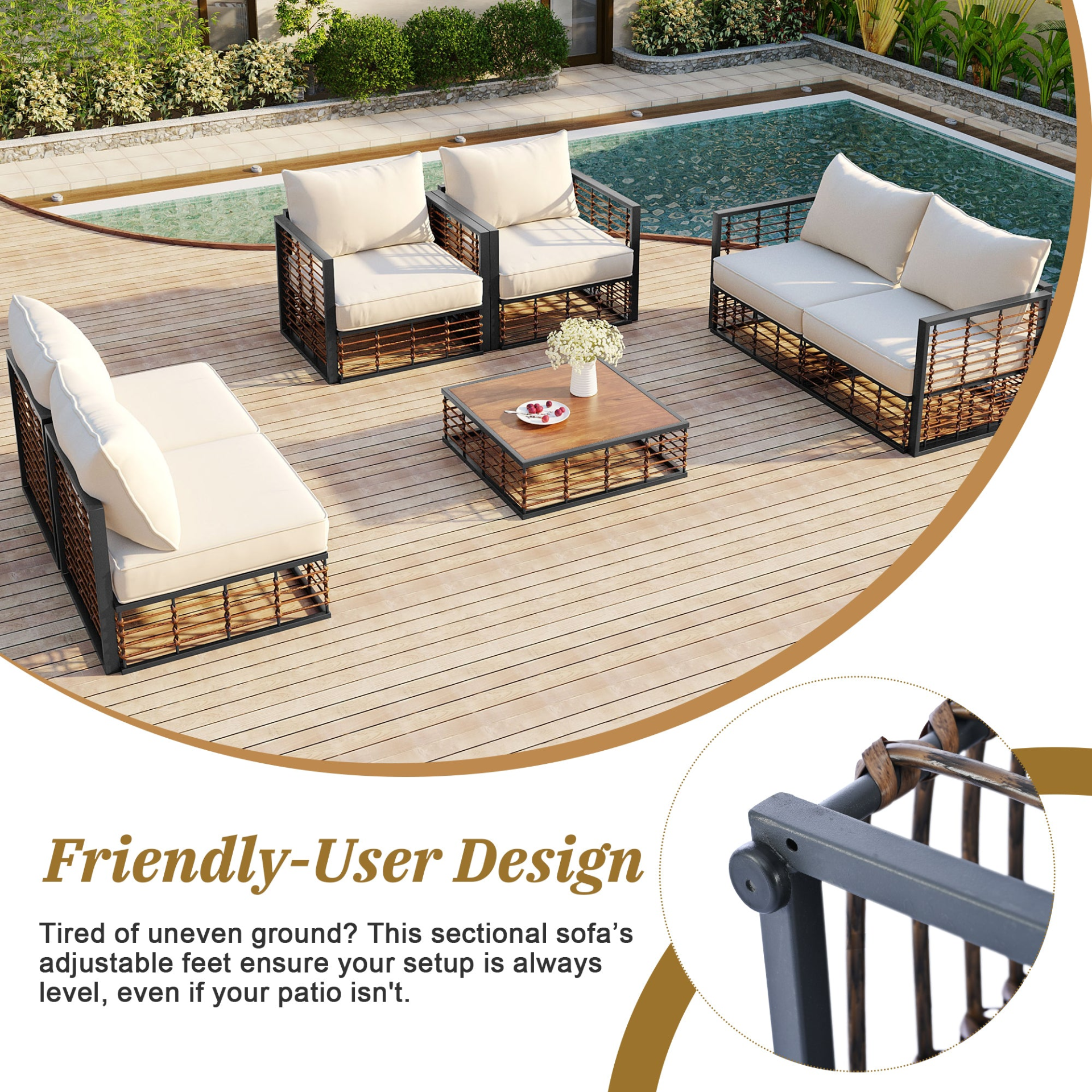 Modern Minimalist 7-Piece Metal Patio Sectional Sofa Set, All-Weather Garden Conversational Furniture Set with Thick Cushions and Coffee Table for Indoor Outdoor, Gray Môdern Space Gallery