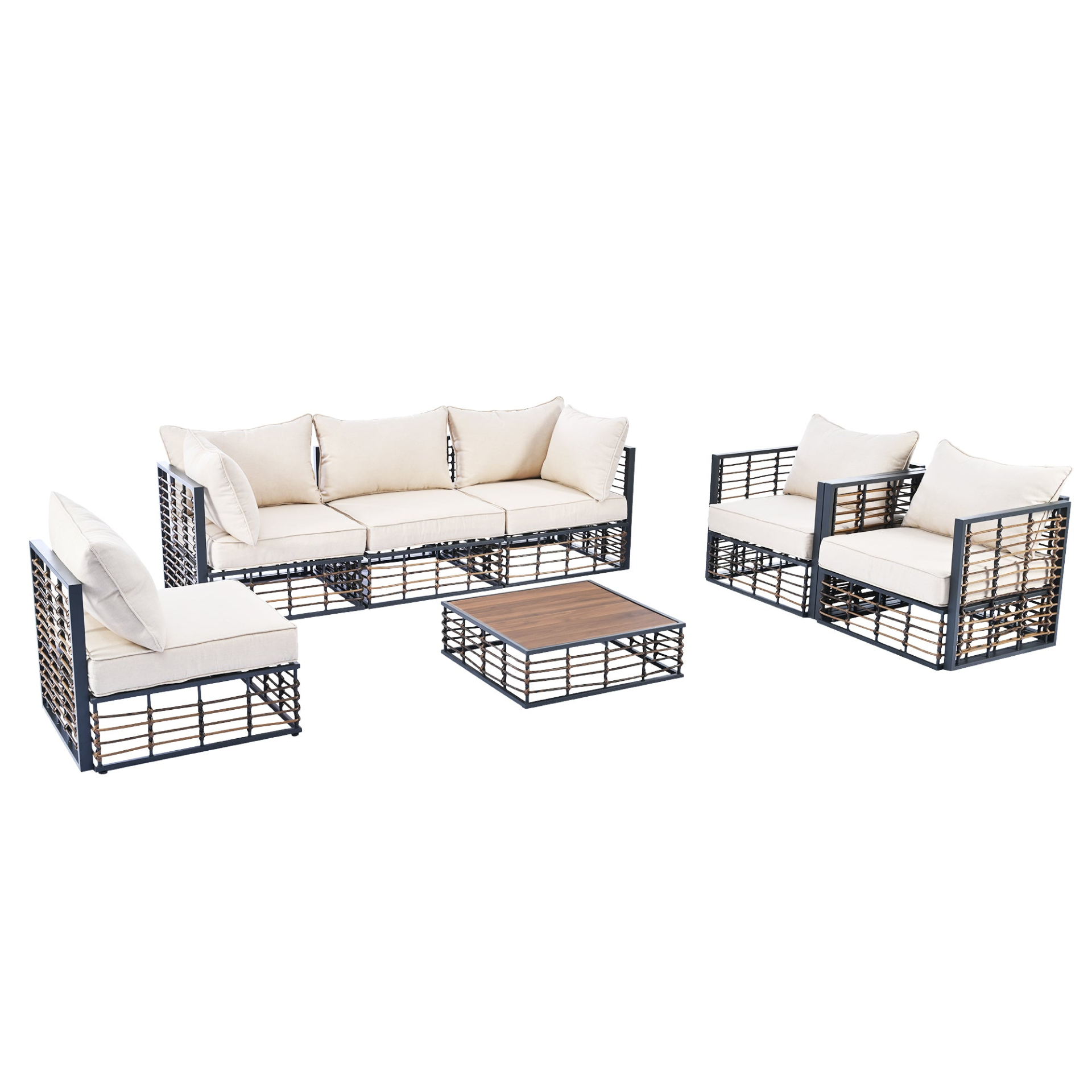 Modern Minimalist 7-Piece Metal Patio Sectional Sofa Set, All-Weather Garden Conversational Furniture Set with Thick Cushions and Coffee Table for Indoor Outdoor, Gray Môdern Space Gallery