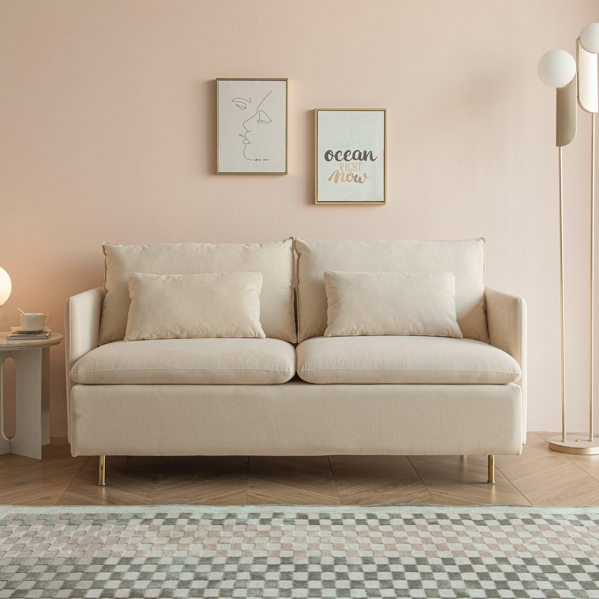 Modern Upholstered Loveseat Sofa,Beige Cotton Linen-63.8'' Môdern Space Gallery