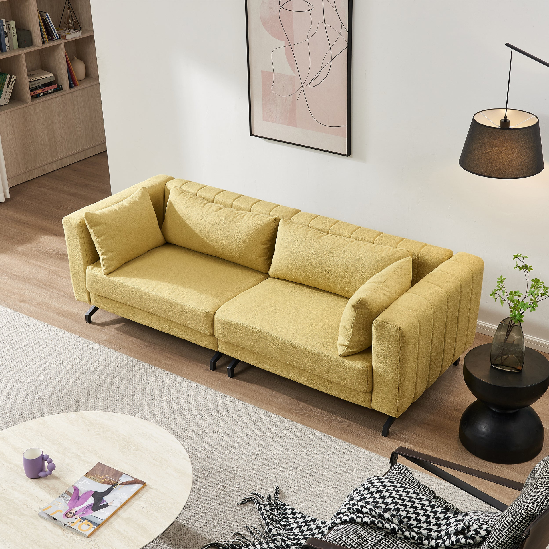 Living  Room  Sofa Couch with Metal Legs Yellow Fabric Môdern Space Gallery