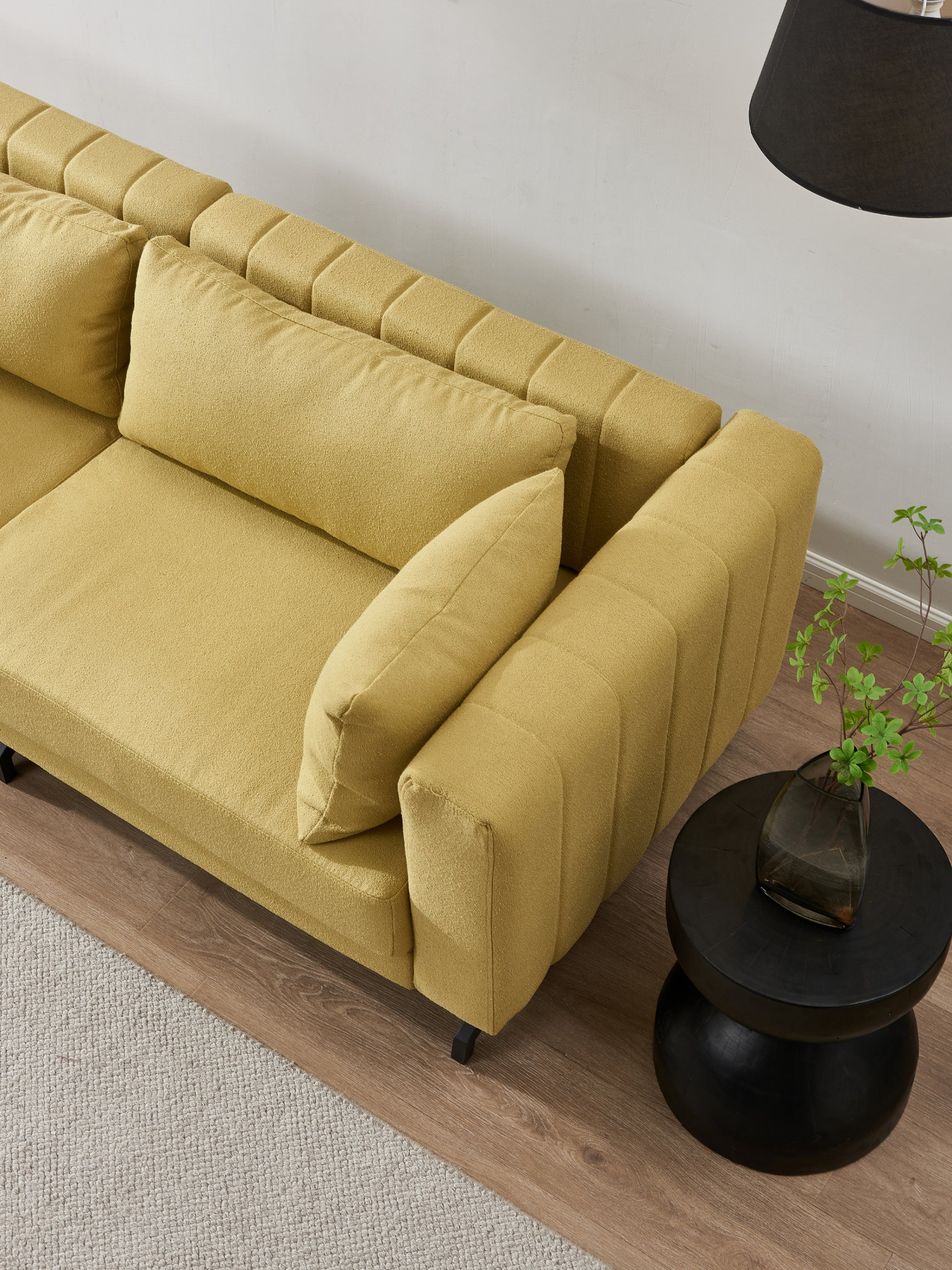 Living  Room  Sofa Couch with Metal Legs Yellow Fabric Môdern Space Gallery