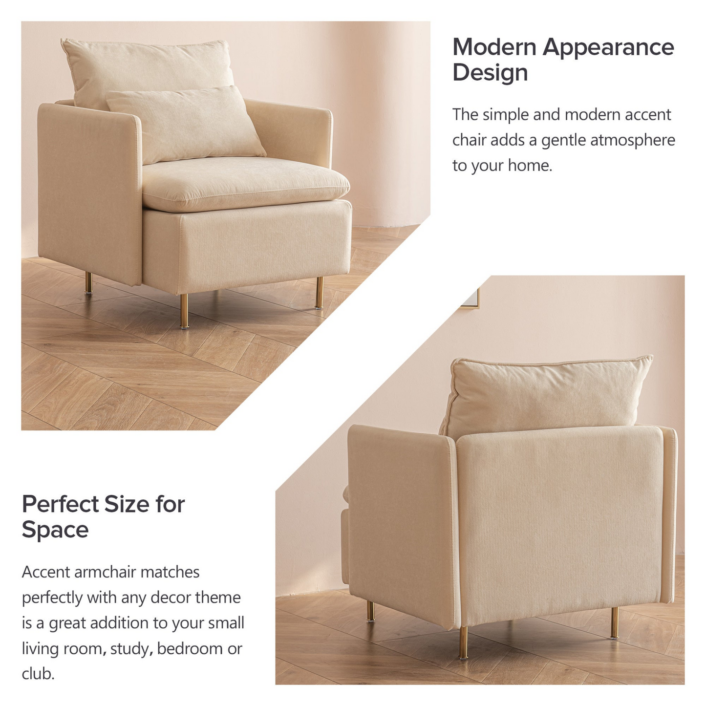 Modern fabric accent armchair,upholstered single sofa chair,Beige  Cotton Linen-30.7'' Môdern Space Gallery