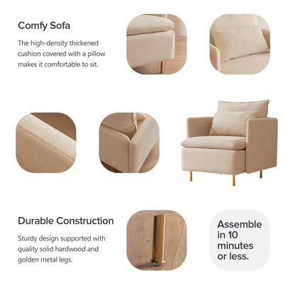 Modern fabric accent armchair,upholstered single sofa chair,Beige  Cotton Linen-30.7'' Môdern Space Gallery