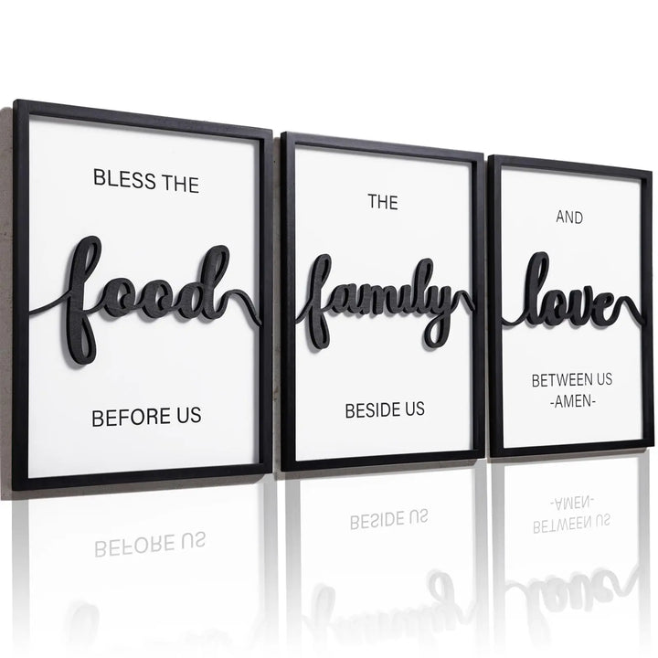 3D Wood Bless The Food Before Us Wall Decor, Framed, Set of 3