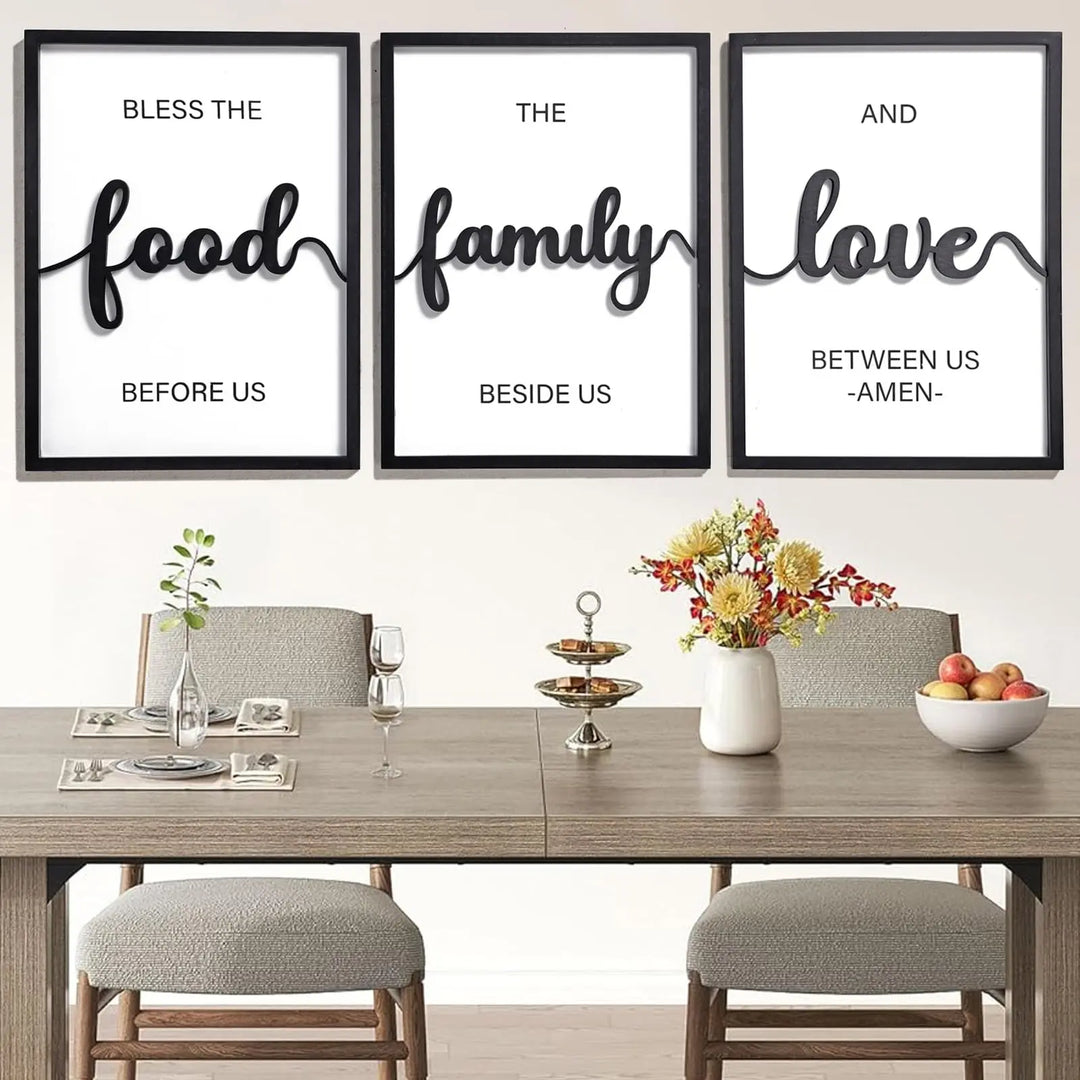 3D Wood Bless The Food Before Us Wall Decor, Framed, Set of 3