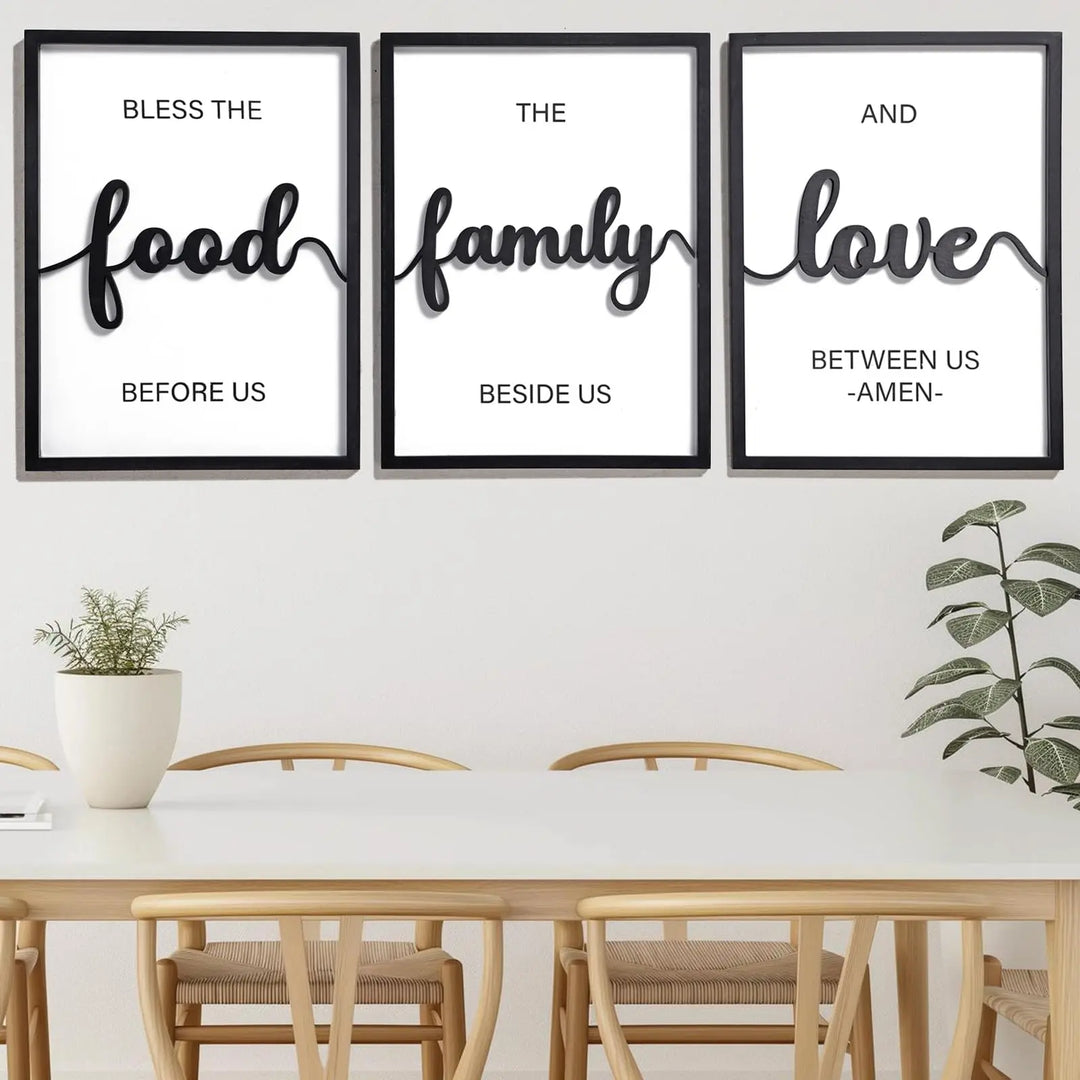 3D Wood Bless The Food Before Us Wall Decor, Framed, Set of 3