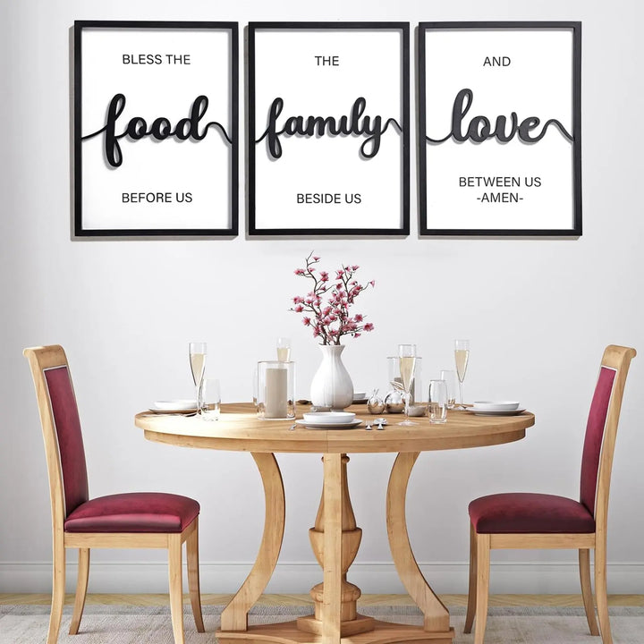 3D Wood Bless The Food Before Us Wall Decor, Framed, Set of 3