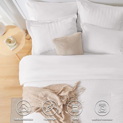 CozyLux Queen Bed in a Bag White Seersucker Comforter Set with Sheets 7-Pieces All Season Bedding Sets with Comforter, Pillow Sham, Flat Sheet, Fitted Sheet and Pillowcase CozyLux