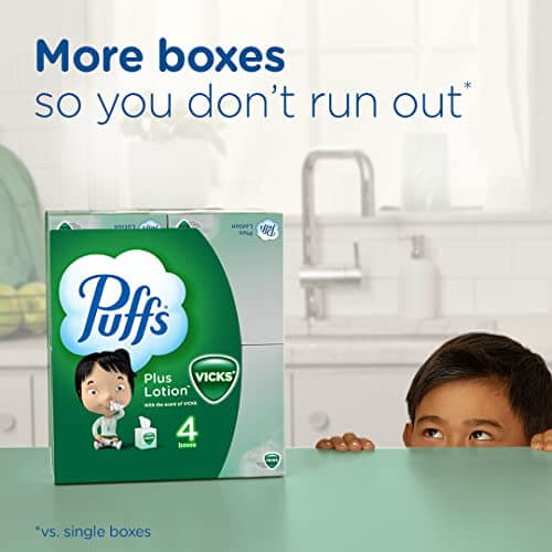 Puffs Plus Lotion with Vicks Facial Tissues, 4 Cubes, 48 Tissues per Box