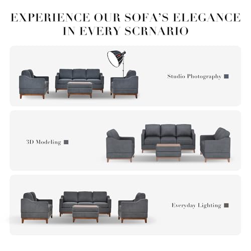 Sectional Sofa Couch Set-Living Room Sofa Set, 3-Seater Couch, Loveseat Sofa and Armchair, Modern Versatile Convertible Modular Sofa Set for Living Room/Apartment-Darkgrey 