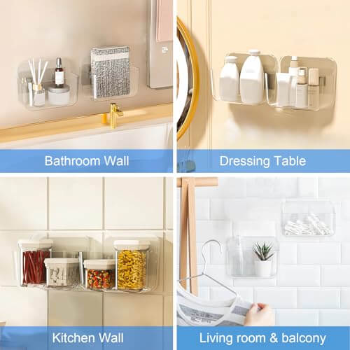 Diesisa 2pc Acrylic Wall Mount Organizer, Adhesive Clear Cabinet Door Organizer,Acrylic Shelves for Wall,No Drilling Hang Walls,with Self Adhesive Tape, for Bathroom, Kitchen, Living Room Diesisa