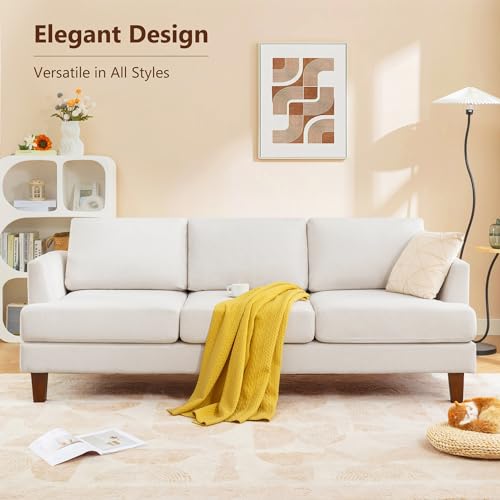 Busaurus 3 Seater Sofa Couch with Deep Seats, 89" Mid Century Modern Upholstered Sofa with Armrests, Comfy Couches for Living Room, Bedroom, Apartment and Office (Beige) 