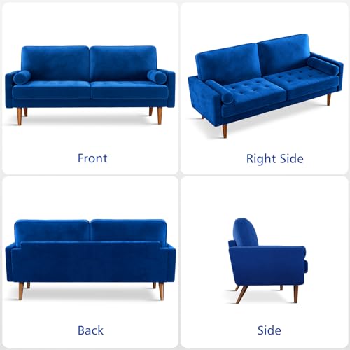 Vesgantti Loveseat Sofa, 70" Blue Velvet Couch with Tufted Seat Mid Century Modern Couch for Living Room, Bedroom, Office, Apartment (70 Inch, Blue) 