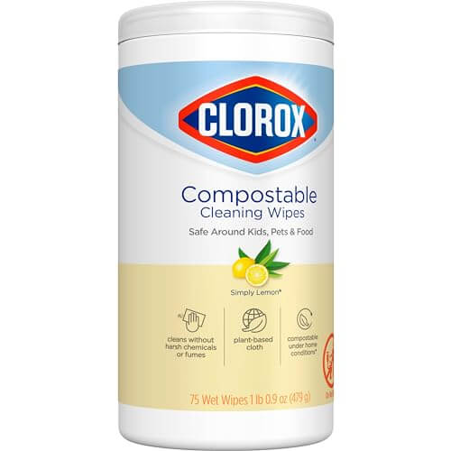 Clorox Free & Clear Compostable Cleaning Wipes, Light Lemon Scent, 75 Count, Pack of 3 (Pack May Vary)