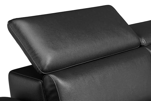 Valencia Pista Leather Reclining Sectional Sofa with Right Hand Chaise - Italian Nappa 11000 Top Grain Leather Couch - Power Reclining Seat with Leggett Adjustable Headrests - Black 