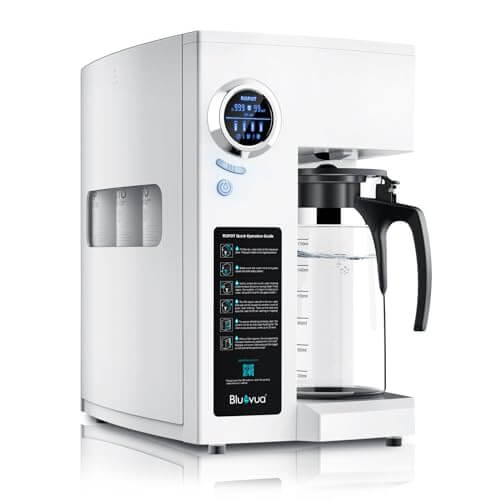 Bluevua RO100ROPOT-UV countertop water filter system with UV light and 6-stage purification in white.