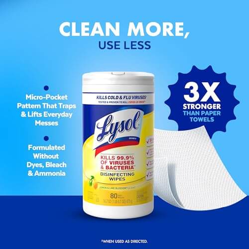 Lysol Disinfectant Wipes, Multi-Surface Antibacterial Cleaning Wipes, For Disinfecting and Cleaning, Lemon and Lime Blossom, Pack of 4 (Packaging may vary)