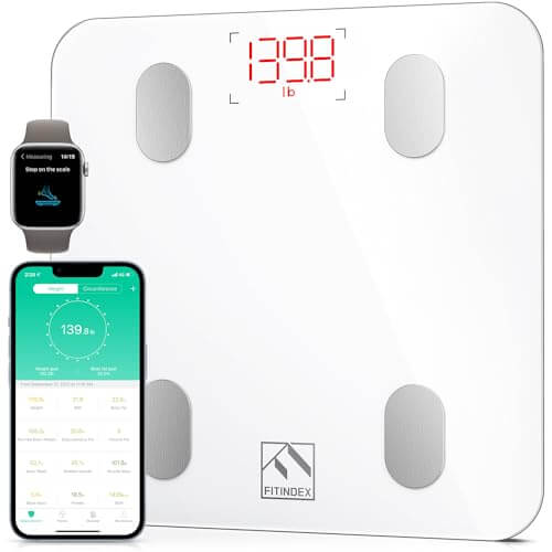 FITINDEX Smart Scale for Body Weight, FSA HSA Eligible Digital Bathroom Scale with BMI, Body Fat, Muscle Mass, 13 Body Composition, Bluetooth Scale, 400lb - White FITINDEX