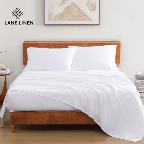 LANE LINEN 100% Organic Cotton Queen Sheet Set, 4Pc Cotton Sheets Queen Size Bed Set, Soft & Breathable Percale Weave, Deep Pocket Queen Sheets, Hotel-Quality Bed Sheets Queen Size - White Bed Sheets LANE LINEN