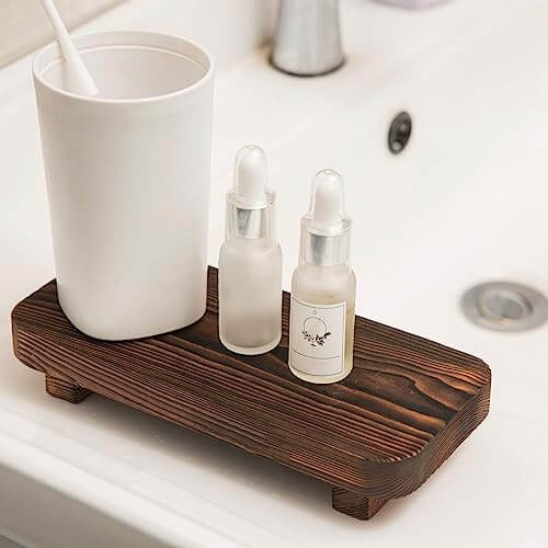 Wood Risers for Decor Display, Bathroom Counter Sink Decor, Dish Soap Tray Wood Tray for Kitchen Counter, Small Wooden Soap Stand, Wood Soap Pedestal, Soap Dispenser Stand Modern Farmhouse FLYIEE