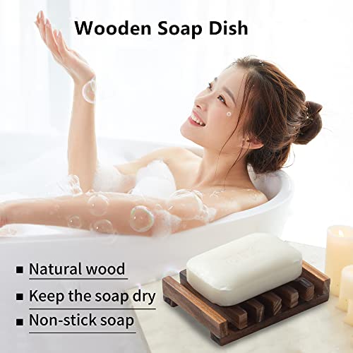 Wooden Soap Dish for Shower,Set of 2 Shower Soap Holder,Self draining Bar Soap Holder for Bathroom, Soap Saver Soap Tray Soap Stand, Vowupt Vowupt