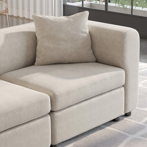 Miuuod 4 Seaters L Shape Oversized Sectional Sofa for Living Room,3 Seaters with 1 Ottoman,Modular Sofa,Convertible Leisure Couch,Deep Sleeper Couches, Beige,115.24" L 