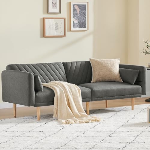 WILLOVE Futon Sofa Bed, 78" Modern Futon Couch, 3 Seater Folding Bed Tufted Couch with Adjustable Backrests and Armrest, Solid Wood Legs for Living Room, Bedroom, Small Room, Gray 