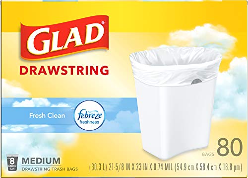 Glad Medium Kitchen Drawstring Trash Bags, 8 Gal, Fresh Clean Scent, 80 Ct (Package May Vary)