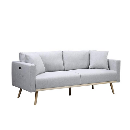Easton Light Gray Linen Fabric Sofa Loveseat Chair Living Room Set with USB Charging Ports Pockets & Pillows Môdern Space Gallery