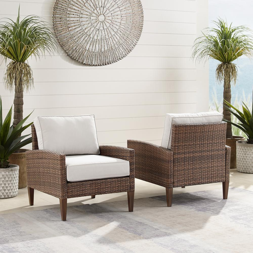 Capella 2Pc Outdoor Wicker Chair Set Creme/Brown - 2 Armchairs Môdern Space Gallery