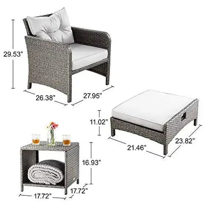 5-Piece Outdoor Wicker Patio Furniture Set with Ottomans - Grey