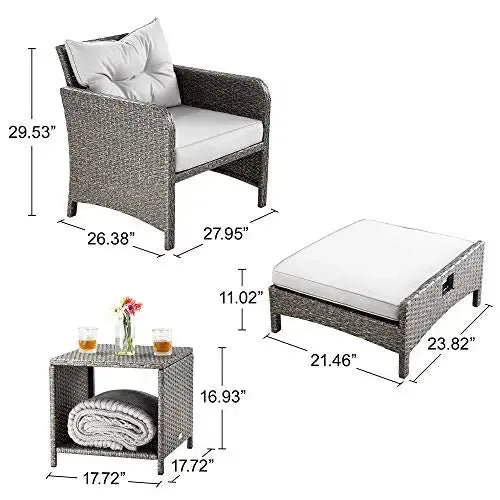 5-Piece Outdoor Wicker Patio Furniture Set with Ottomans - Grey