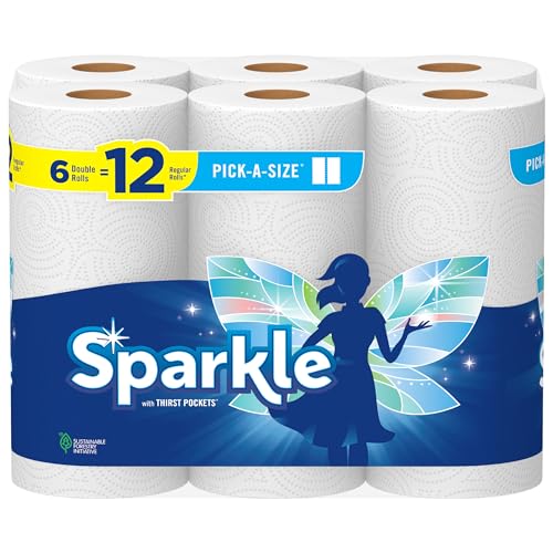 Sparkle Pick-A-Size Paper Towels, 6 Double Rolls = 12 Regular Rolls, Full And Half Sheets