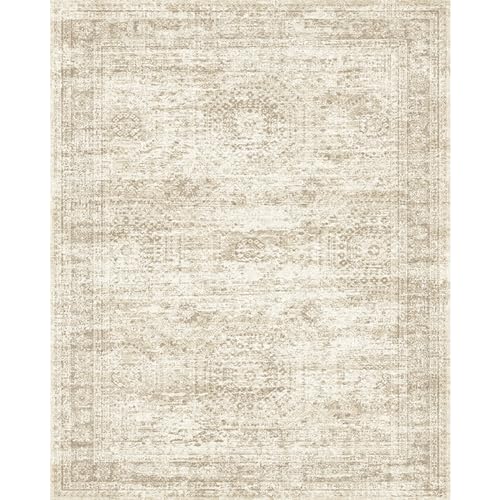 Soalmost Washable Area Rug 8x10, Large Soft Rugs for Living Room Vintage Beige Rug 8x10 Area Rugs for Bedroom Dining Room Non-Slip Stain Resistant Under Table Rug 