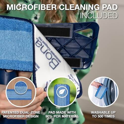 Bona Hardwood Floor Premium Spray Mop - Includes Hardwood Floor Cleaning Solution and Machine Washable Microfiber Cleaning Pad - Dual Zone Cleaning for Faster Cleanup - Spray Mop for Wood Floors