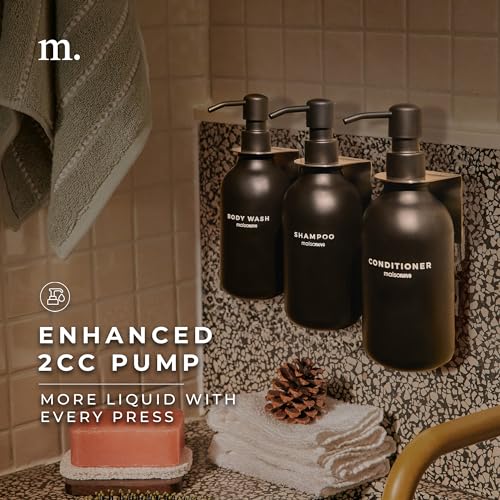 MaisoNovo Shampoo and Conditioner Dispenser - Shower Soap Dispenser Wall Mounted - 16.9 fl oz Set of 3 Black Plastic Bottles Black Pump - Shampoo Dispenser, Shower Dispenser 3 Chamber No Drill MAISONOVO