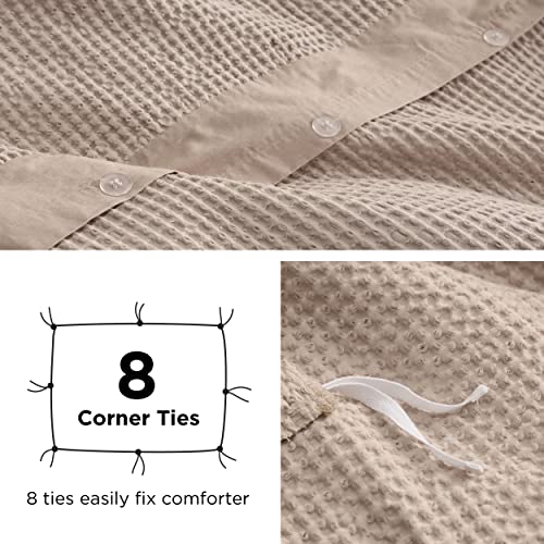 Bedsure Cotton Duvet Cover Queen - 100% Cotton Waffle Weave Khaki Duvet Cover Queen Size, Soft and Breathable Queen Tan Duvet Cover Set for All Season (Queen, 90"x90") Bedsure