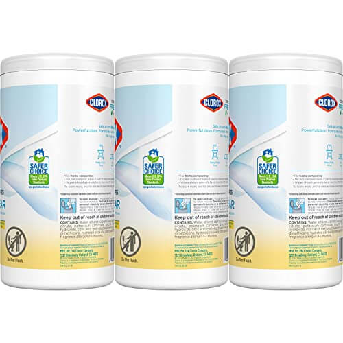 Clorox Free & Clear Compostable Cleaning Wipes, Light Lemon Scent, 75 Count, Pack of 3 (Pack May Vary)