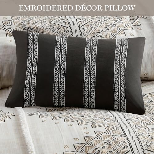 Madison Park King Comforter Set, Boho Comforters with Chenille Trims King Bedding, All Seasons, Microfiber Bedding King Size Comforters, Pillow & Shams, Ibiza, King/Cal King, Black/Ivory 4 Piece Madison Park