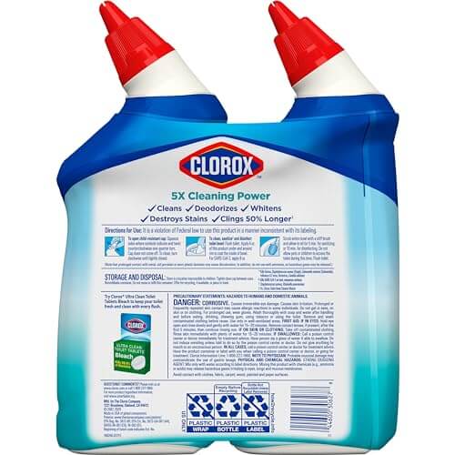 Clorox Toilet Bowl Cleaner, Clinging Bleach Gel, Ocean Mist - 24 Ounces, Pack of 2